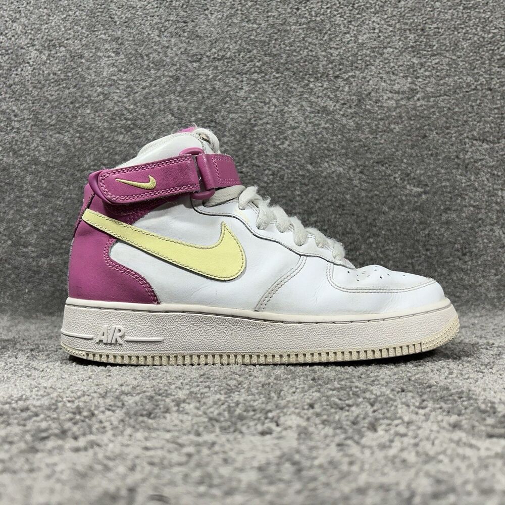 Nike Air Force 1 Mid GS Trainers DH2933-100 White Pink Kids Size 6Y Shoes Used